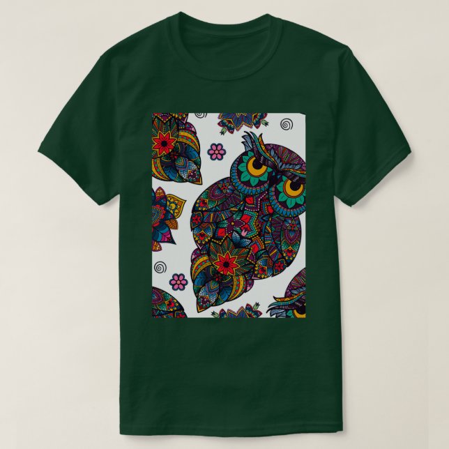 Harmonium aboriginal uggla patternowl med blommor t shirt (Design framsida)