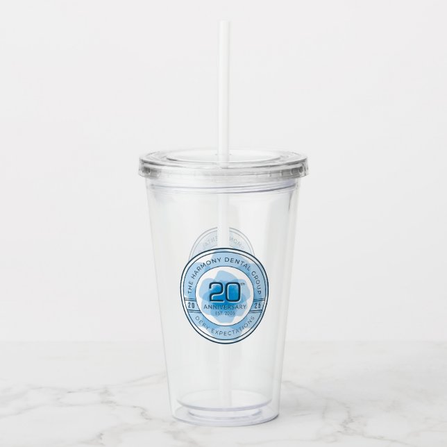 Harmony Dental 20-årsjubileumstermometer med sugrö Take Away Mugg (Framsida)