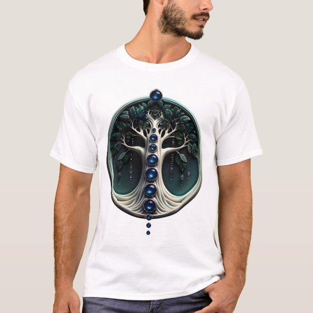 Harmony in teal, Mystical Livets träd. T Shirt (Framsida)