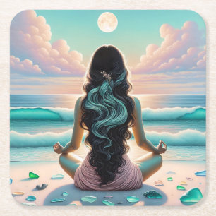 Harmony Meditation på Beach Underlägg Papper Kvadrat