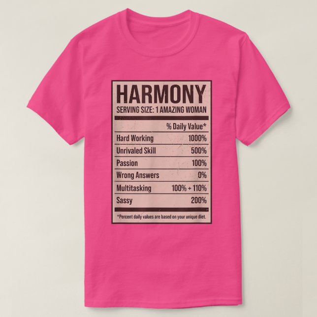 Harmony Nutrition Facts Namn Nickname Alias Title T Shirt (Design framsida)
