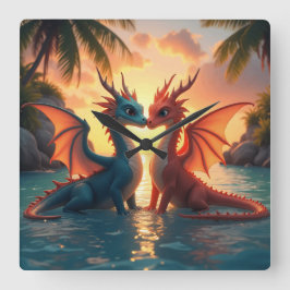 Harmony of Elements: Loving Dragons and a Sea Suns Fyrkantig Klocka