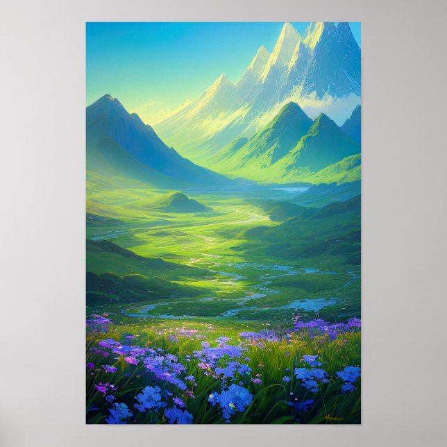 Harmony of Nature, Majestic Grönt Valley Poster (Framsidan)