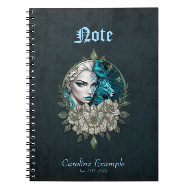 Harmony of the inslag, kvinnan med lejon. anteckningsbok (Framsidan)