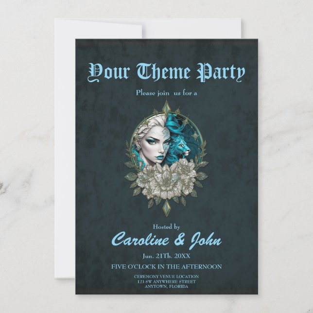 Harmony of the inslag, kvinnan med lejon. inbjudningar (Framsida)