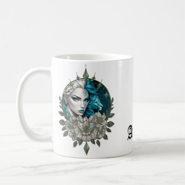 Harmony of the inslag, kvinnan med lejon. kaffemugg (Vänster)