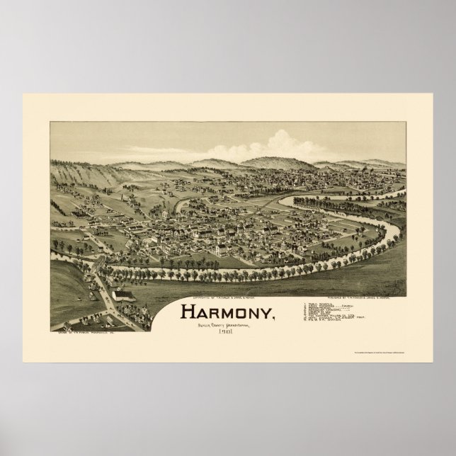 Harmony, PA Panoramic Karta - 1901 Poster (Framsidan)
