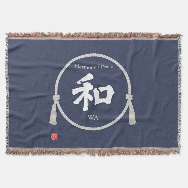 Harmony & Peace – Japanese Kanji Throw Blanket Filt (Framsidan)