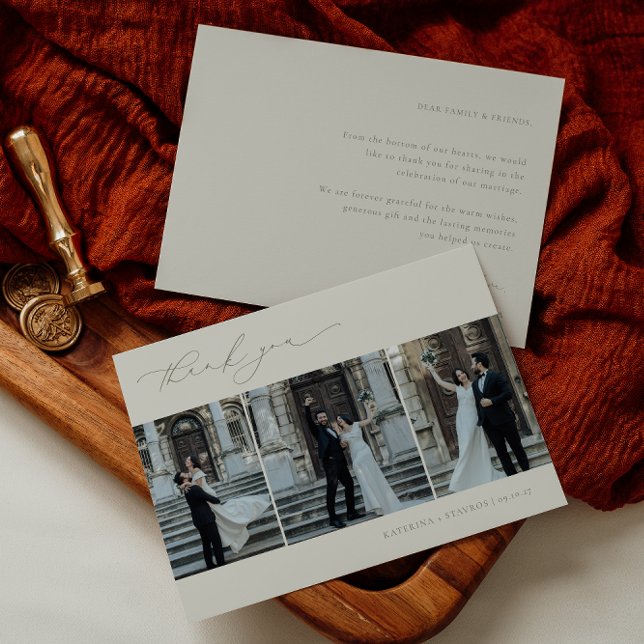 HARMONY Sage Grönt Minimalist 3 Photo Bröllop Tack Kort (Skapare uppladdad)