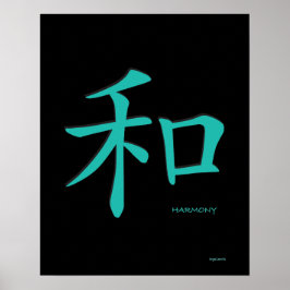 Harmony - svart kinesisk Teal Symbol-tecken Poster