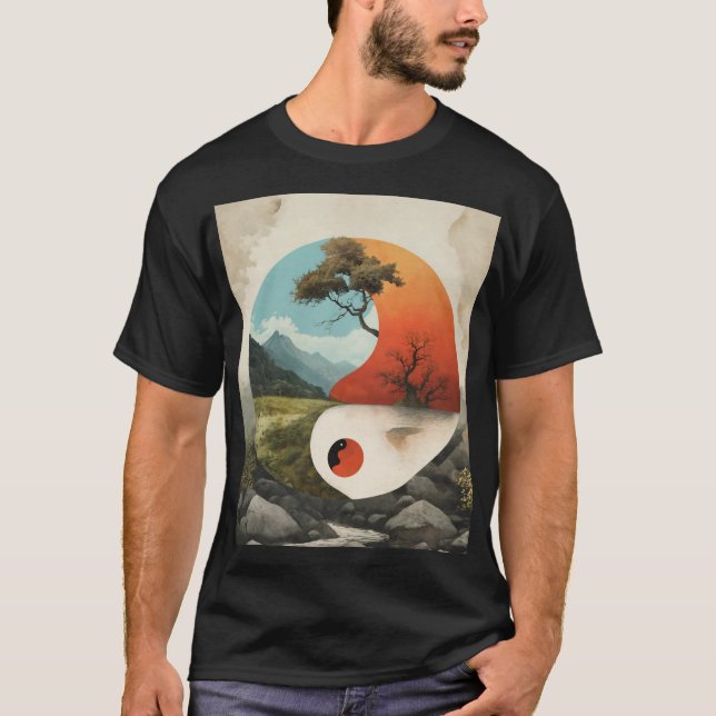 "Harmonys Embrace: Yin-Yang Surrealism T-Shirt" T Shirt (Framsida)