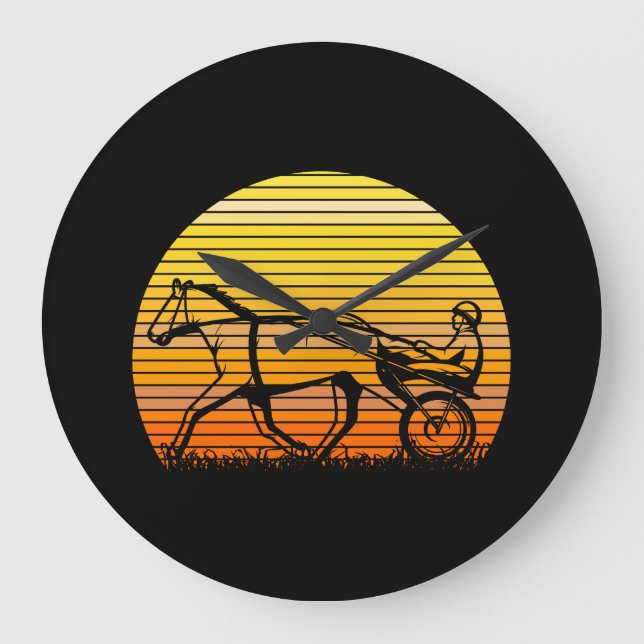 Harness Tävla Tävling Horse Sunset Silhouette Stor Klocka (Framsida)