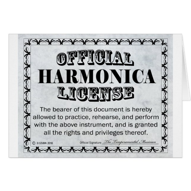 Harnonica Licence Hälsningskort (Framsidan Horizontal)