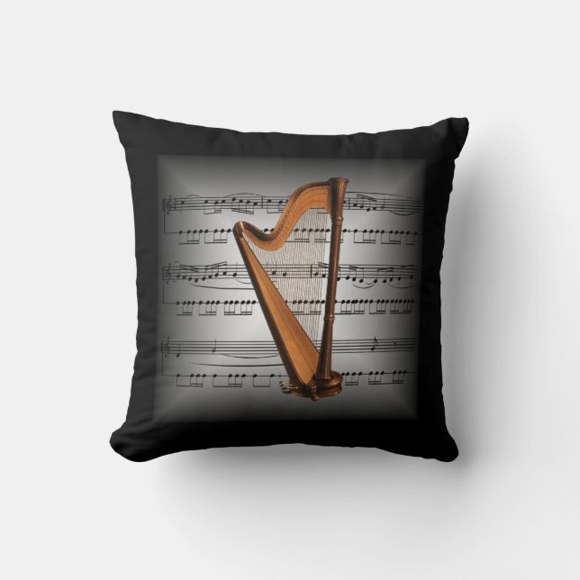 Harp ~ 3-D Lakan Music ~ Pillow Grått/Black ~ Kudde (Framsida)