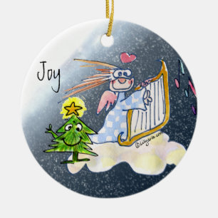 Harp Angel Julgran Joy Tecknad Julgransprydnad Keramik