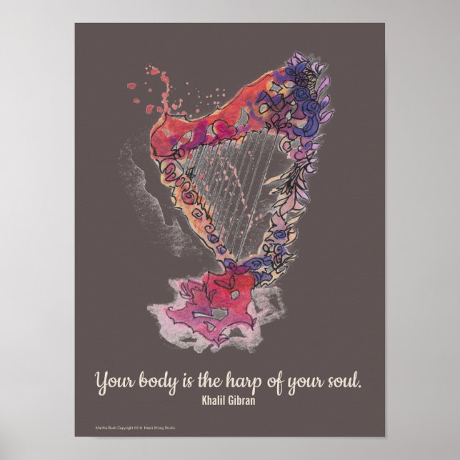 Harp Art Poster Khalil Gibran Quote (Framsidan)