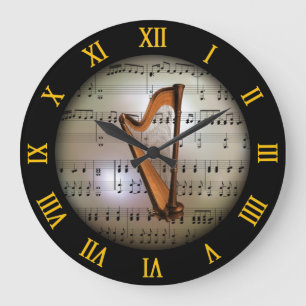 Harp ~ Bakgrund "Musical Planet" * ~ Stor Klocka