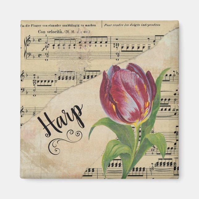Harp Elegant Tulip Vintage Lakan Music Magnet (Framsidan)