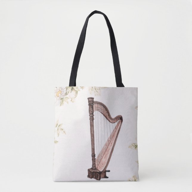 Harp & Flowers Tote Bag Tygkasse (Framsida)