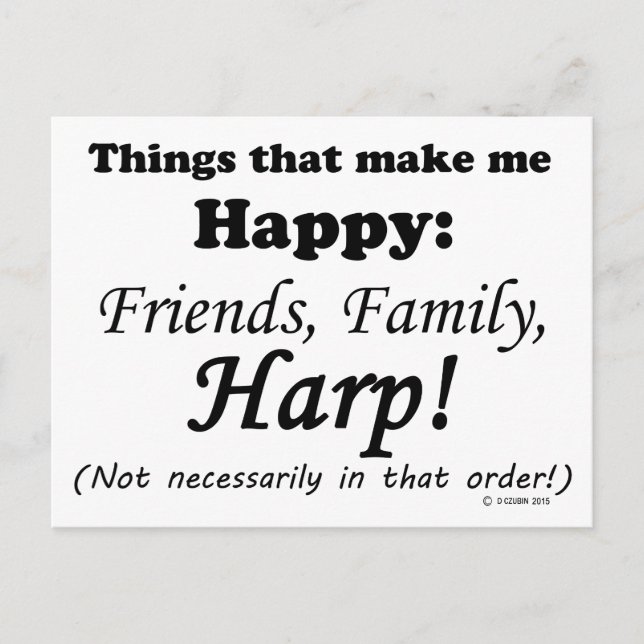 Harp gör mig Lycklig Vykort (Framsida)