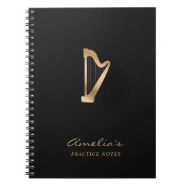 Harp Guld Black Elegant Script Music Teacher Anteckningsbok