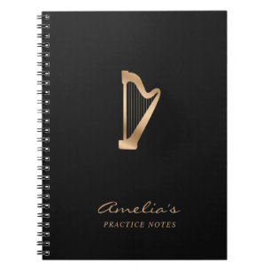 Harp Guld Black Elegant Script Music Teacher Anteckningsbok