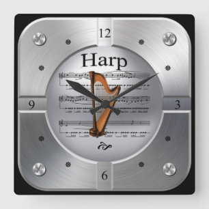 Harp ~ Lakan Music ~ Brödsel Silver Färg ~ Fyrkantig Klocka