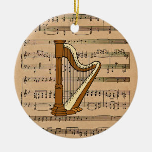 Harp med Lakan Music Background Julgransprydnad Keramik