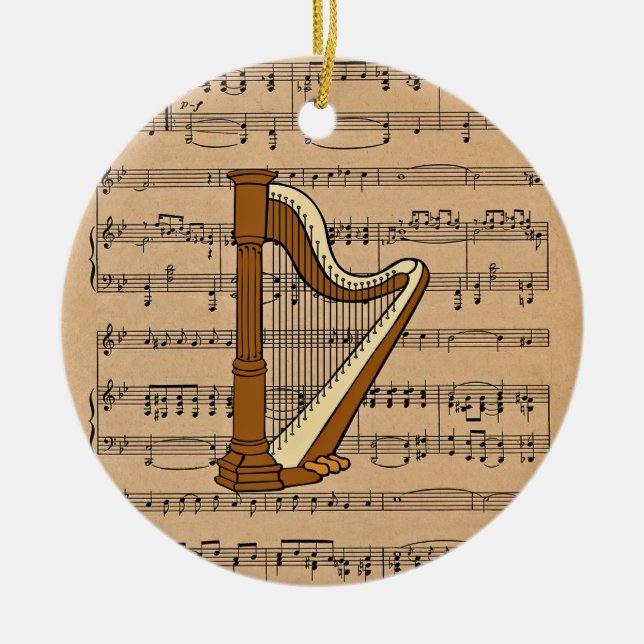 Harp med Lakan Music Background Julgransprydnad Keramik (Framsidan)