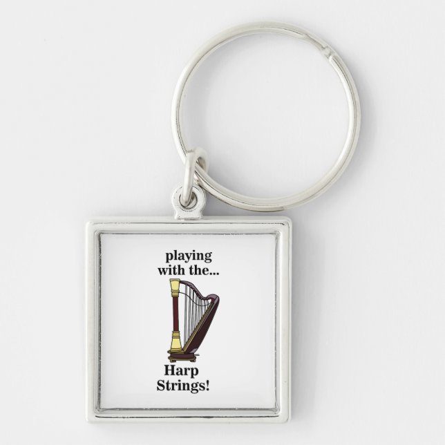 Harp Musical Instrument Harp Fyrkantig Silverfärgad Nyckelring (Framsidan)