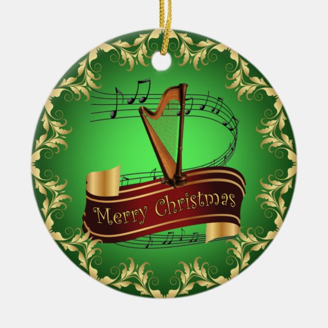 Harp ~ Musical Rulla ~ God jul ~ * ~ Julgransprydnad Keramik (Framsidan)