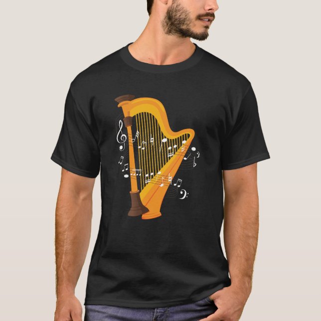 Harp Musik noter Design för Harp Musician T Shirt (Framsida)
