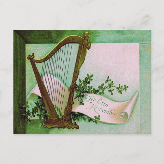 Harp of Erin Shamrock Grönt Vykort (Framsida)