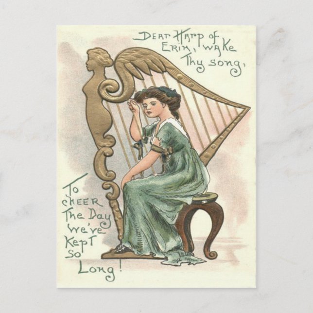 Harp of Erin Victorian Girl Vykort (Framsida)