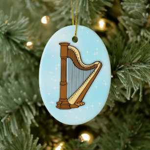 Harp på Blue Ceramic Photo jul Ornament