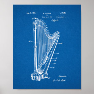 Harp Patent - blåkopia Poster