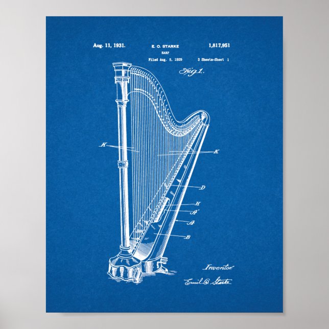 Harp Patent - blåkopia Poster (Framsidan)