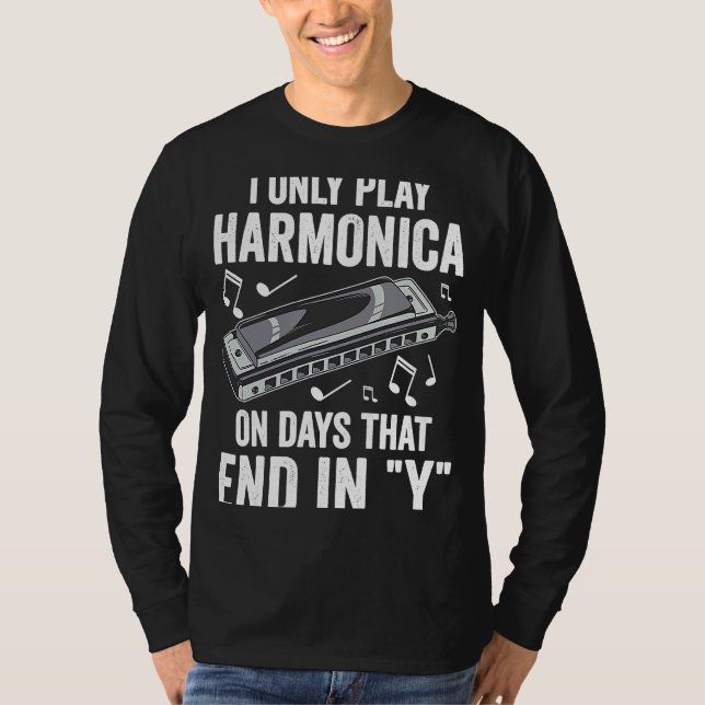 Harp Player Plays Harmonica T Shirt (Framsida)