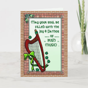 Harp, Shamrocks, Irish Music Blating Personlig Kort