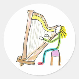 Harp spelande Stickman Runt Klistermärke