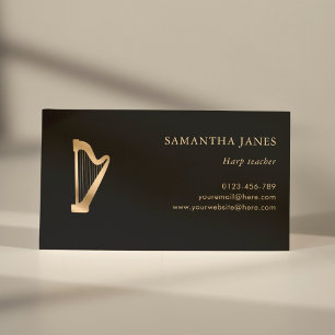 Harp Teacher Black och Guld Professionell Visitkort