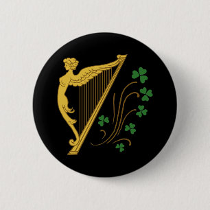 Harpa och Shamrocks för st patrick's day guld- Knapp