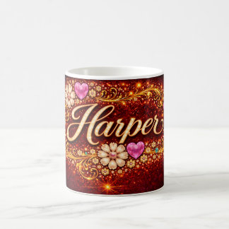 Harper Custom Pink Heart Gold Floral Romantic Gift Kaffemugg