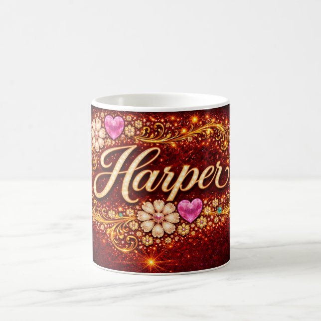 Harper Custom Rosa Hjärtguld Blommig Romantisk Pre Kaffemugg (Center)