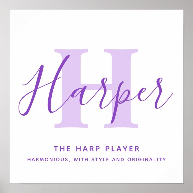 Harper namn betyder lila text personlig poster (Framsidan)