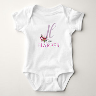 Harper Namn Reveal Blommigt Brev H Girl Whimsical T Shirt