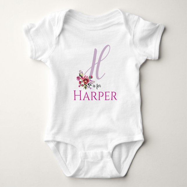 Harper Namn Reveal Blommigt Brev H Girl Whimsical T Shirt (Framsida)