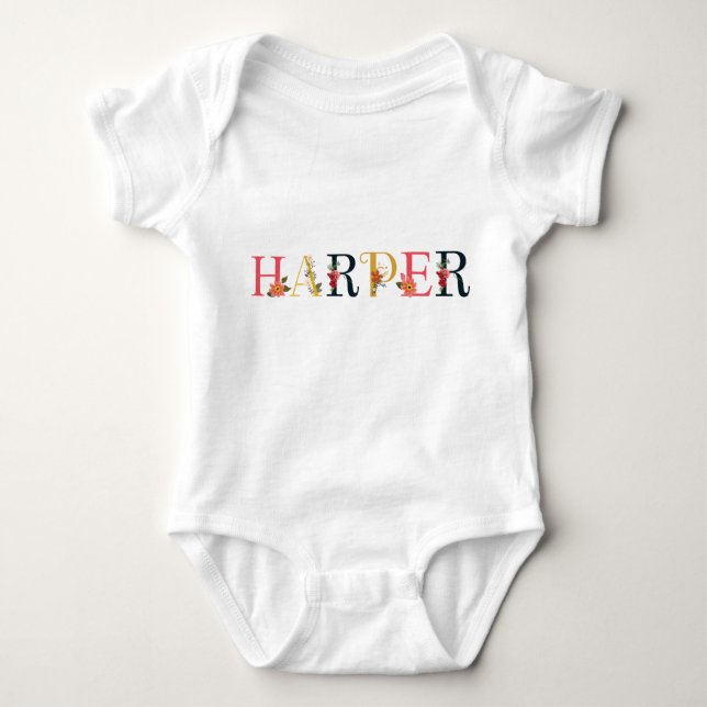 HARPER Namnkonst med broderade blommor T Shirt (Framsida)