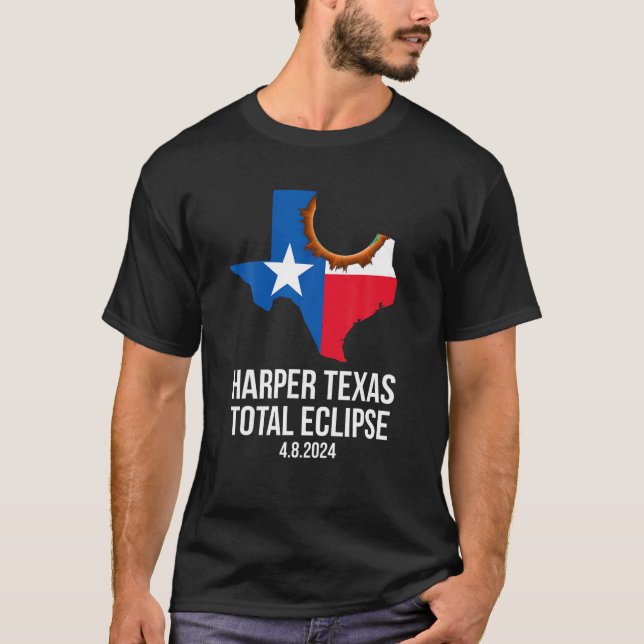 Harper Texas Total Eclipse 2024 TX State Disline T Shirt (Framsida)