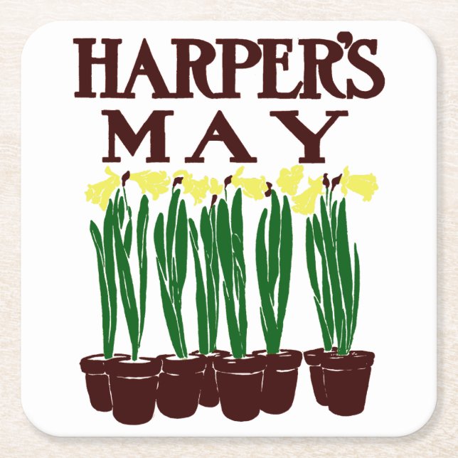 Harpers 1899 Edward Penfield Daffodils Underlägg Papper Kvadrat (Framsidan)